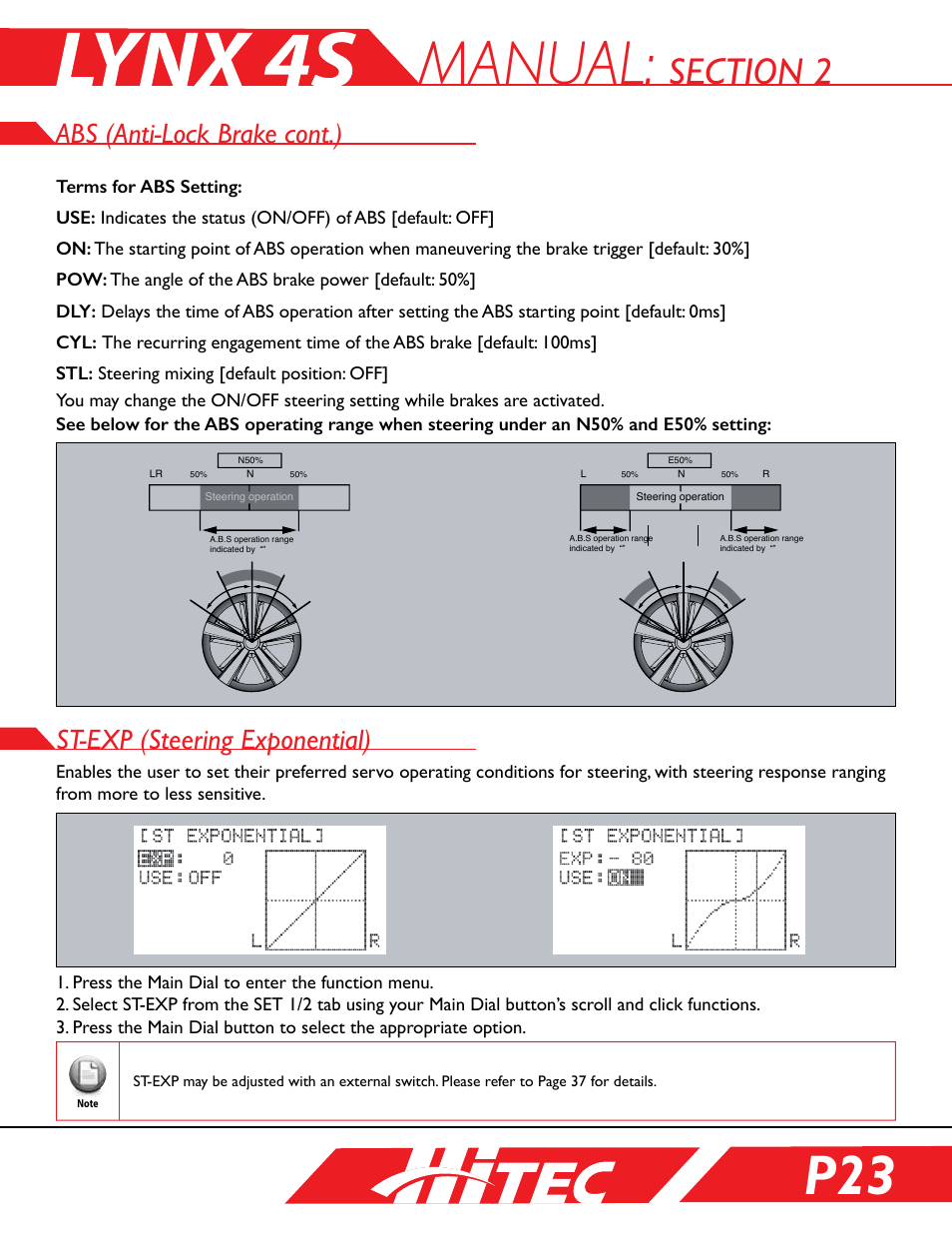 St-exp (steering exponential), Manual, Abs (anti-lock brake cont.) | HITEC Lynx 4S User Manual | Page 23 / 56