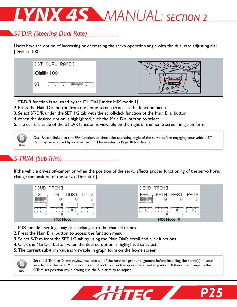 St-d/r (steering dual rate), S-trim (sub trim), Manual | HITEC Lynx 4S User Manual | Page 25 / 56