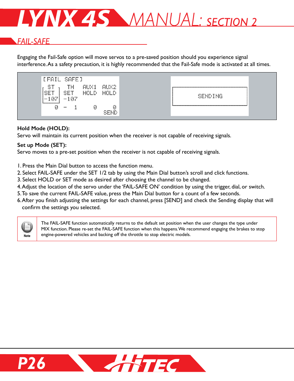 Fail-safe, Manual | HITEC Lynx 4S User Manual | Page 26 / 56