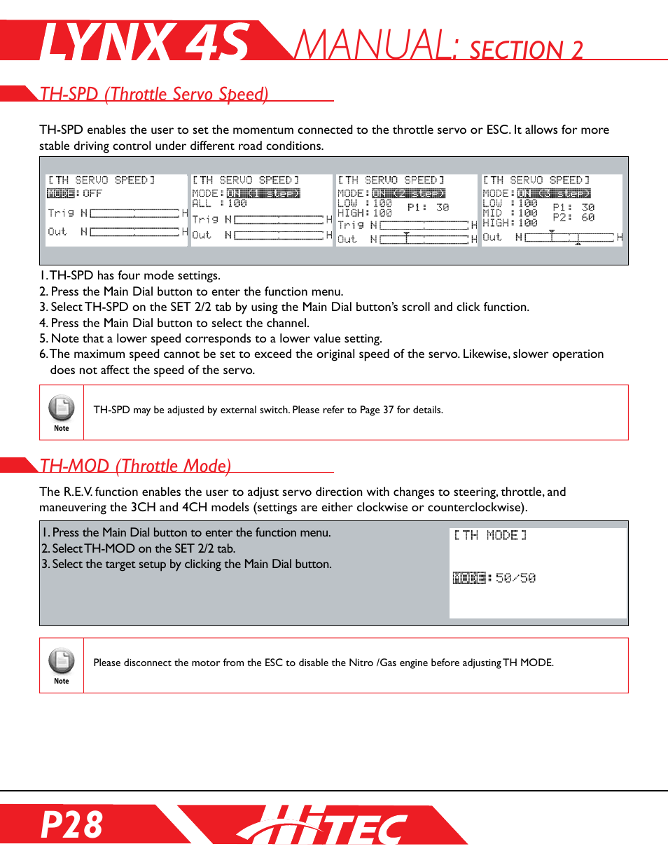 Th-spd (throttle servo speed), Th-mod (throttle mode), Manual | HITEC Lynx 4S User Manual | Page 28 / 56