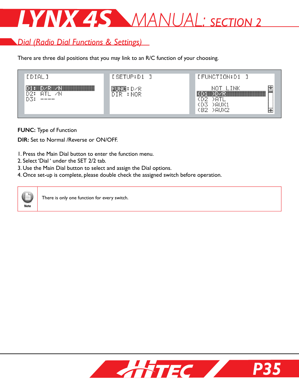 Dial (radio dial functions and settings), Dial (radio dial functions & settings), Manual | HITEC Lynx 4S User Manual | Page 35 / 56