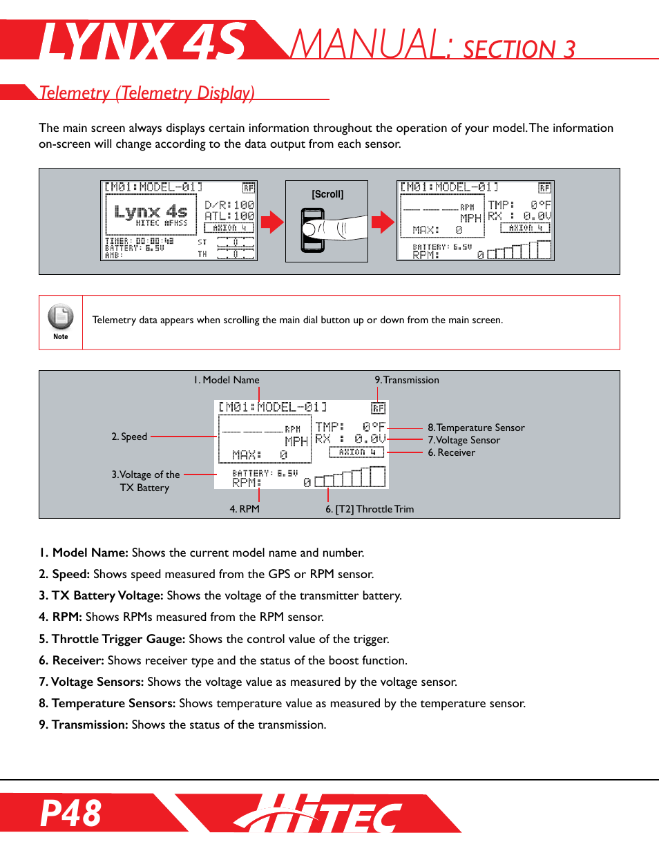 Telemetry (telemetry display), Manual | HITEC Lynx 4S User Manual | Page 48 / 56