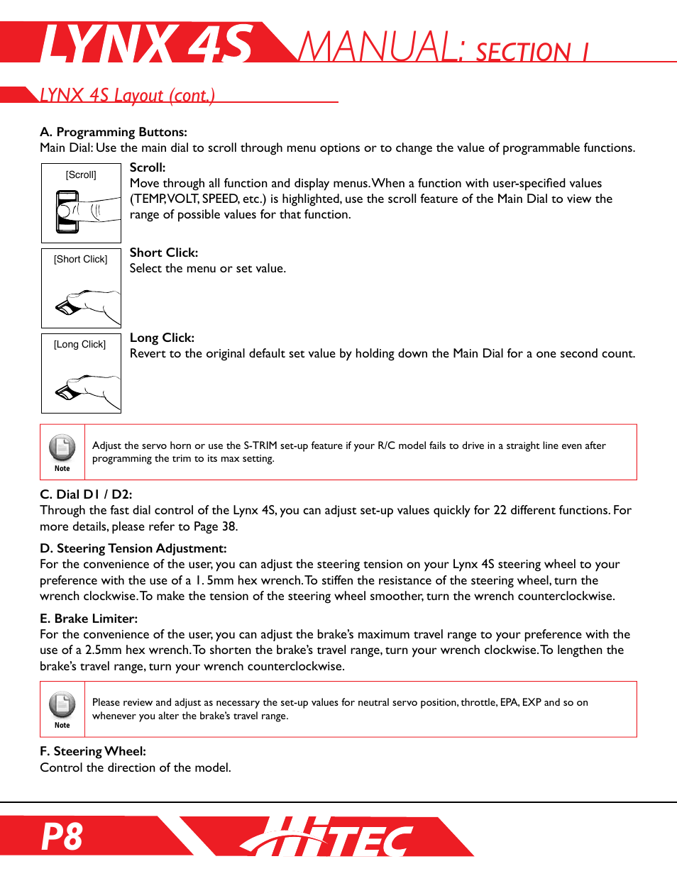 Manual, Lynx 4s layout (cont.) | HITEC Lynx 4S User Manual | Page 8 / 56