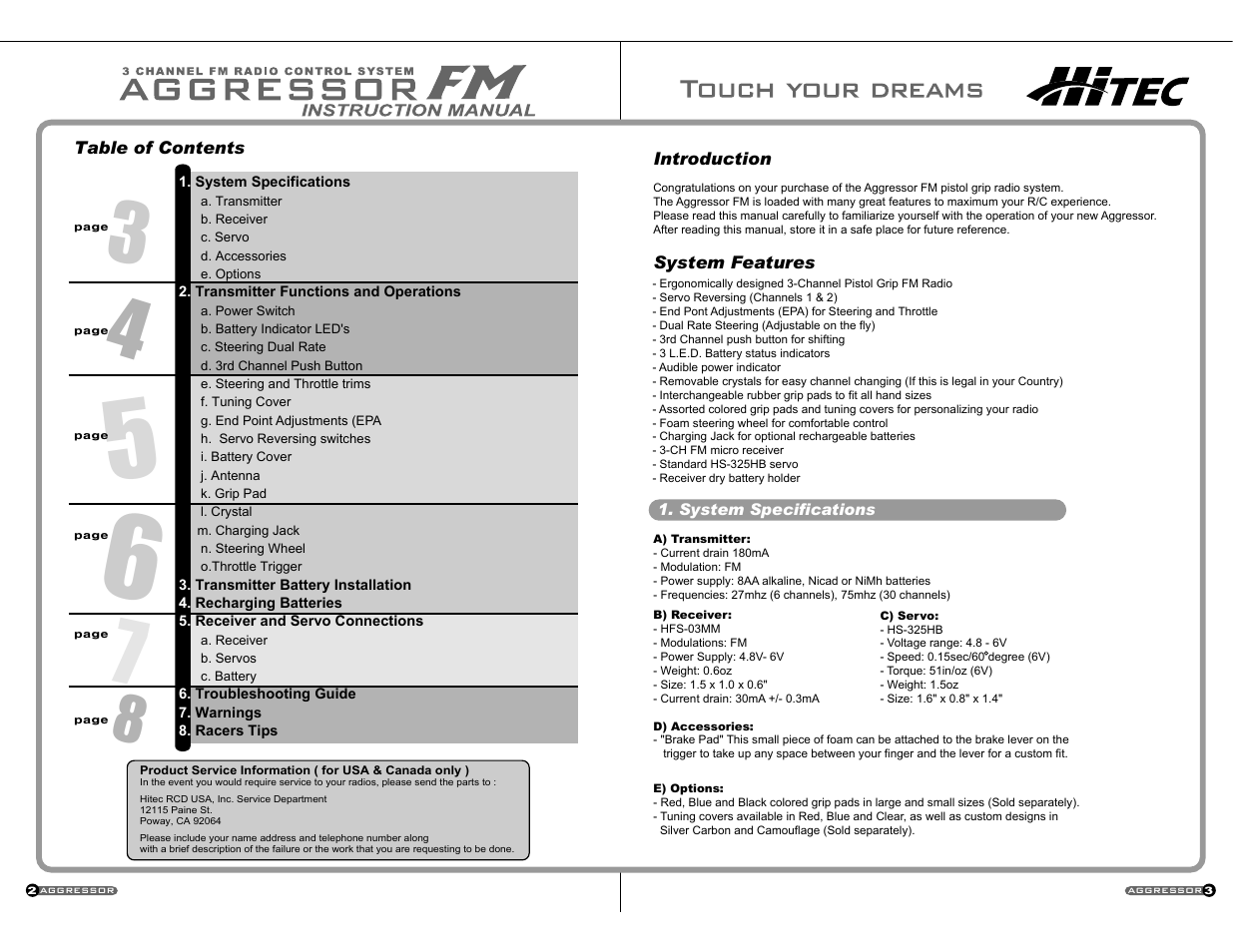 HITEC Aggressor FM User Manual | 4 pages