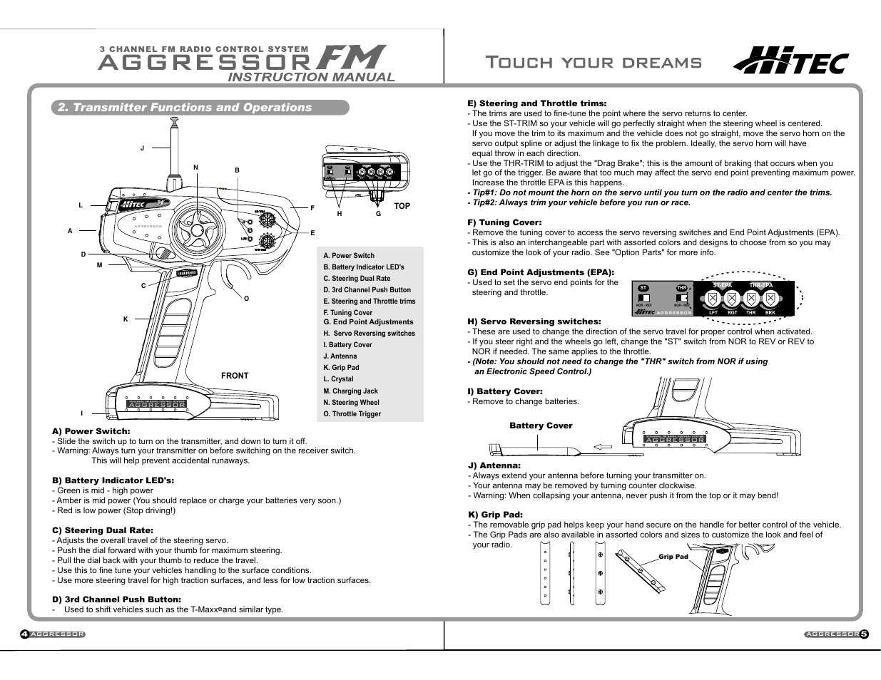 Nor - rev, Transmitter functions and operations | HITEC Aggressor FM User Manual | Page 2 / 4