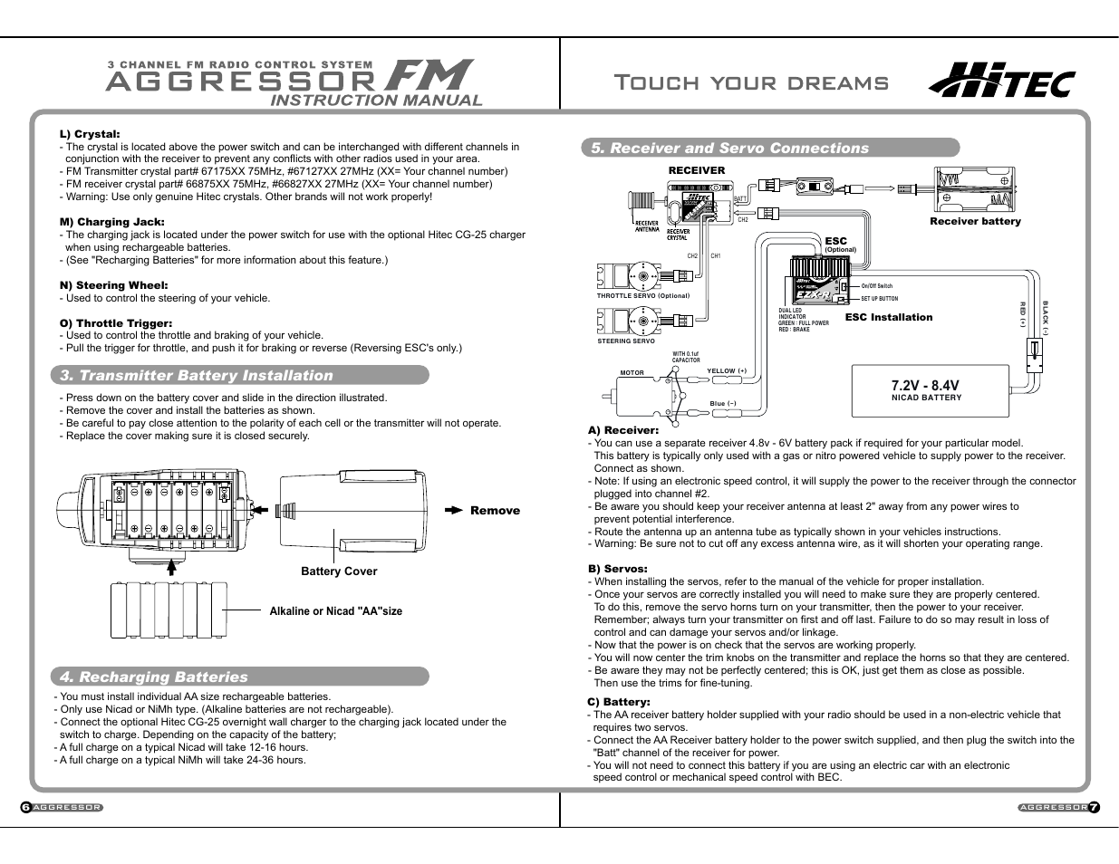 2v - 8.4v, Receiver and servo connections | HITEC Aggressor FM User Manual | Page 3 / 4