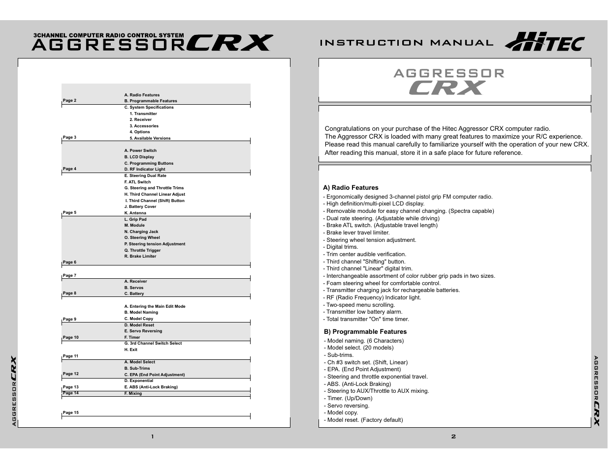 HITEC Aggressor CRX User Manual | 8 pages