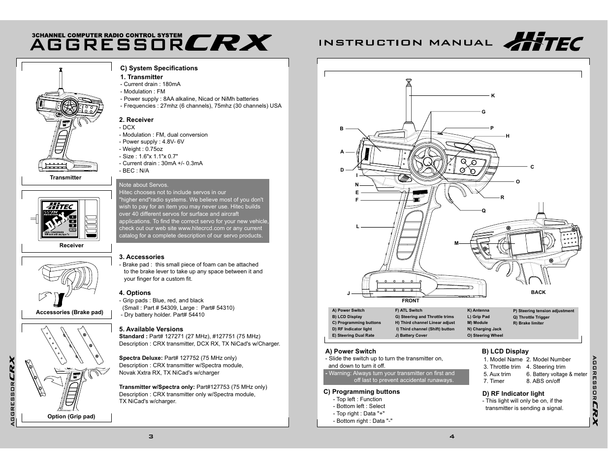 Transmitter functions and operations | HITEC Aggressor CRX User Manual | Page 2 / 8