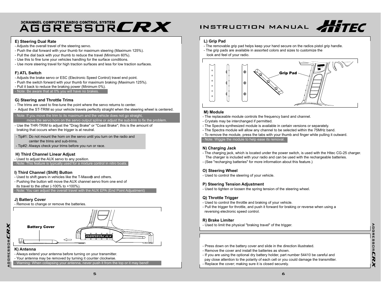 Transmitter battery installation | HITEC Aggressor CRX User Manual | Page 3 / 8