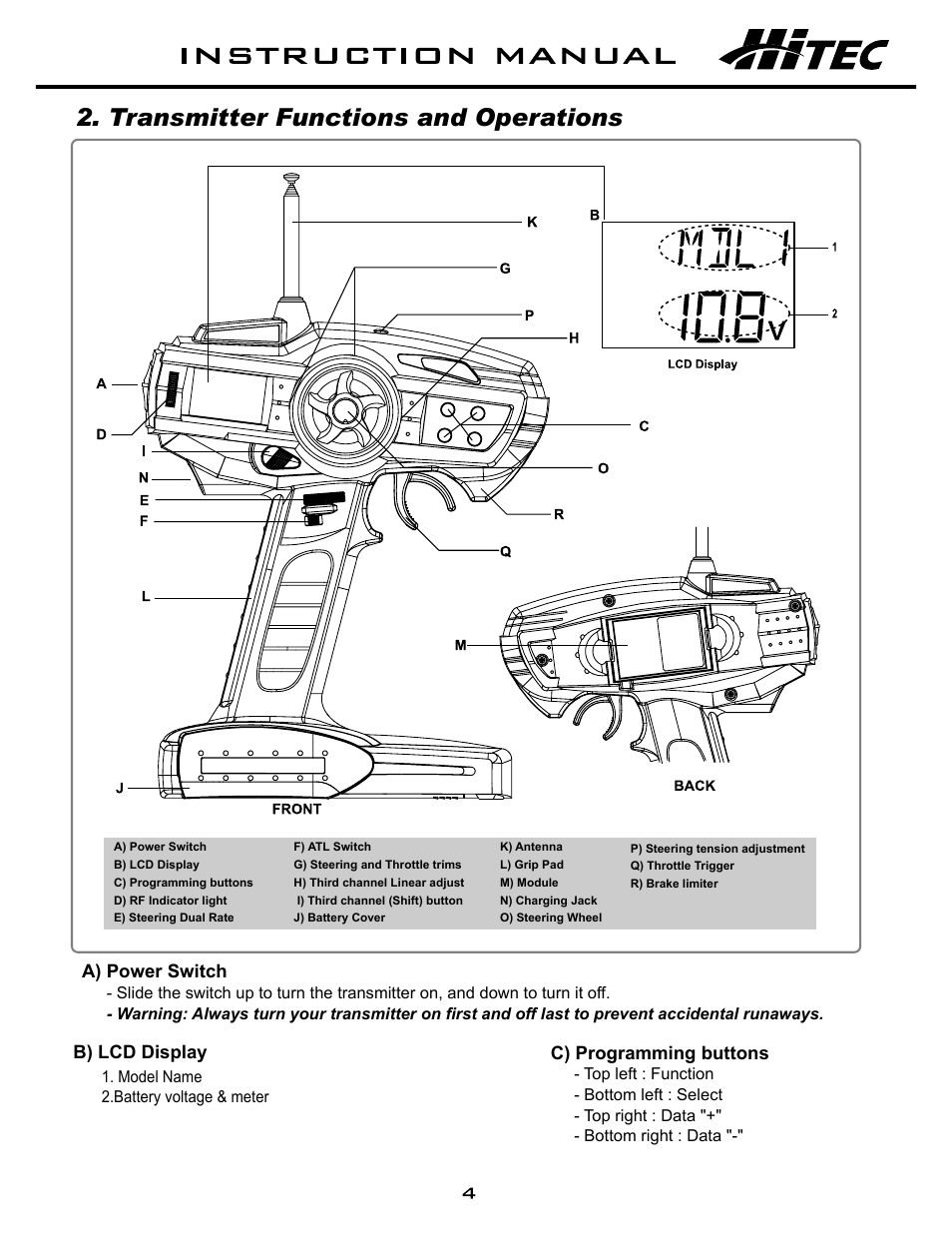 Transmitter functions and operations | HITEC Aggressor SRX User Manual | Page 5 / 16