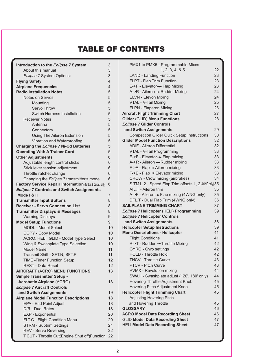 HITEC Eclipse 7 User Manual | Page 2 / 48