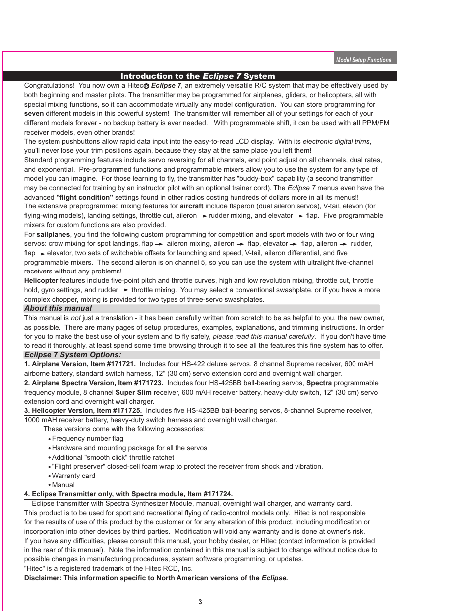 HITEC Eclipse 7 User Manual | Page 3 / 48