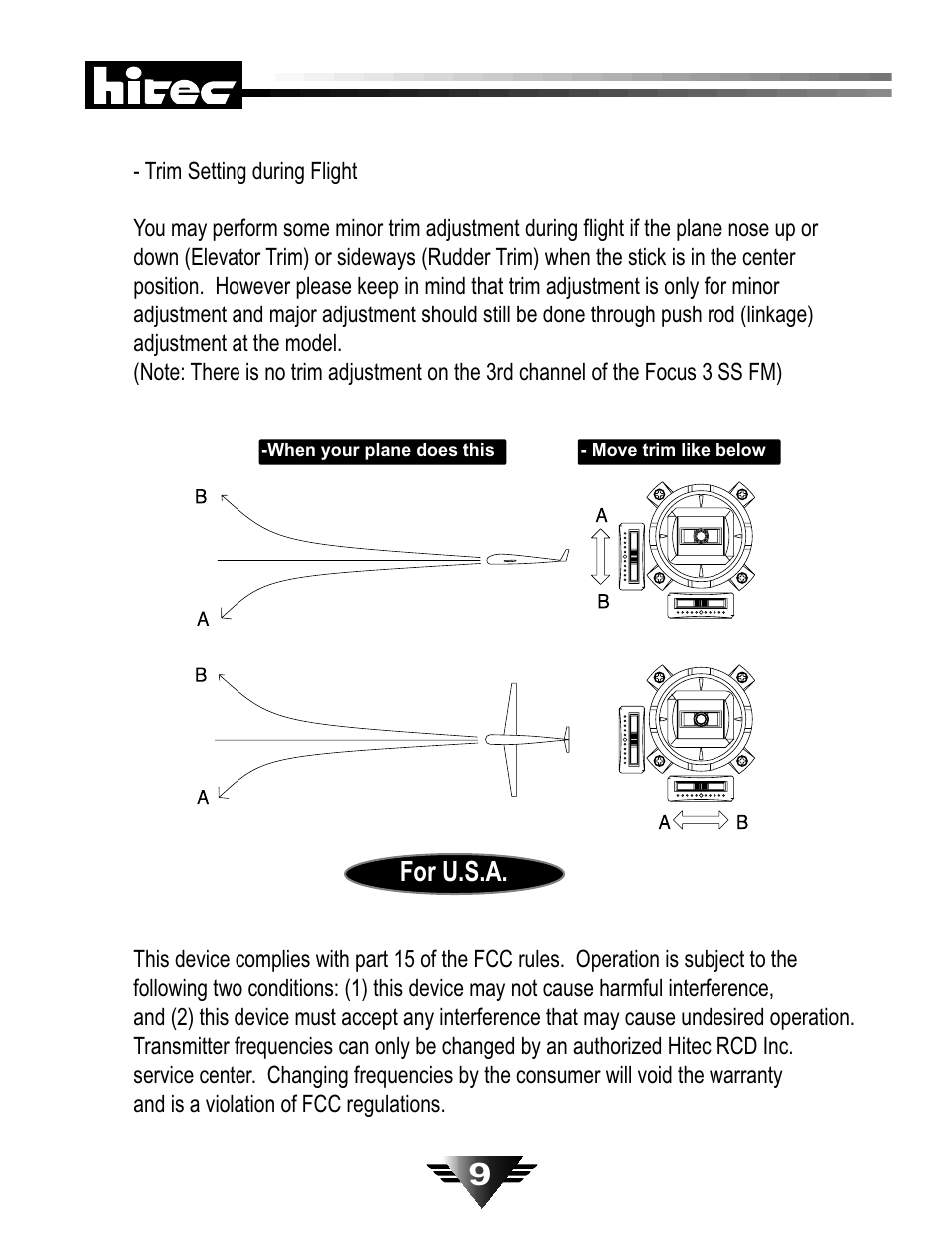 For u.s.a | HITEC Focus III FM User Manual | Page 10 / 10