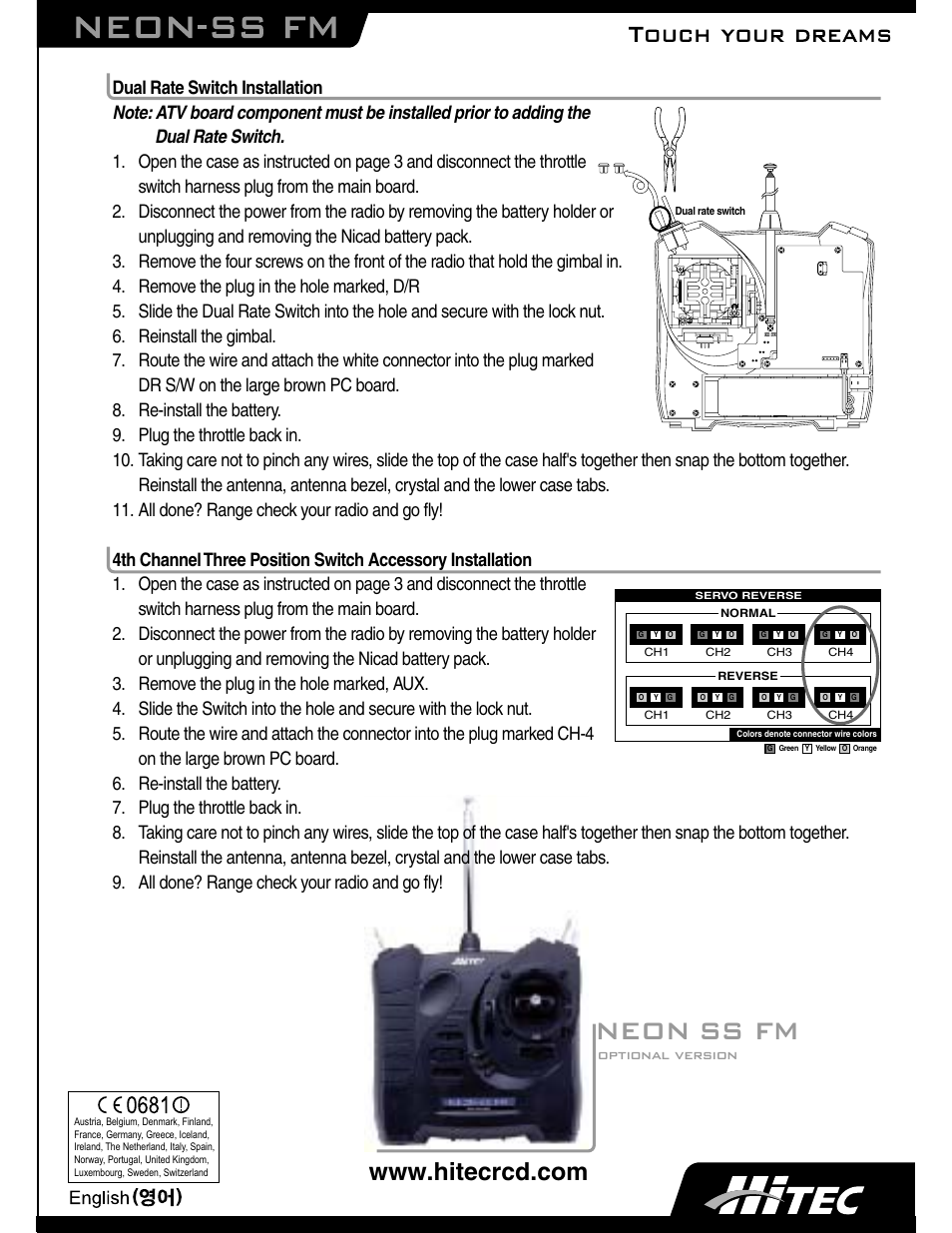 Neon-ss fm, Optional version | HITEC Neon SS User Manual | Page 8 / 8