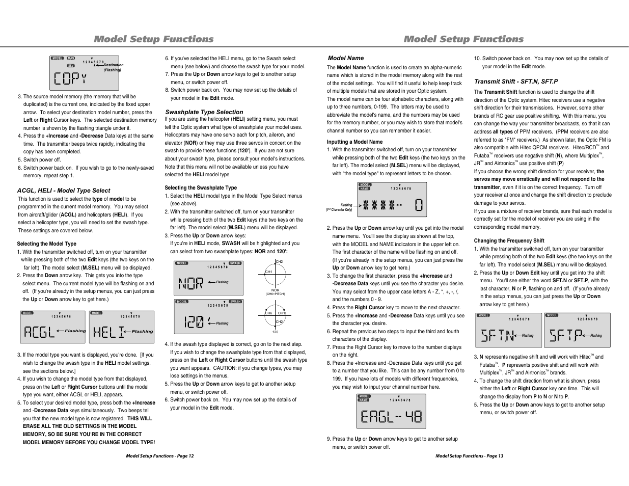 Model setup functions | HITEC Optic 6 User Manual | Page 7 / 30