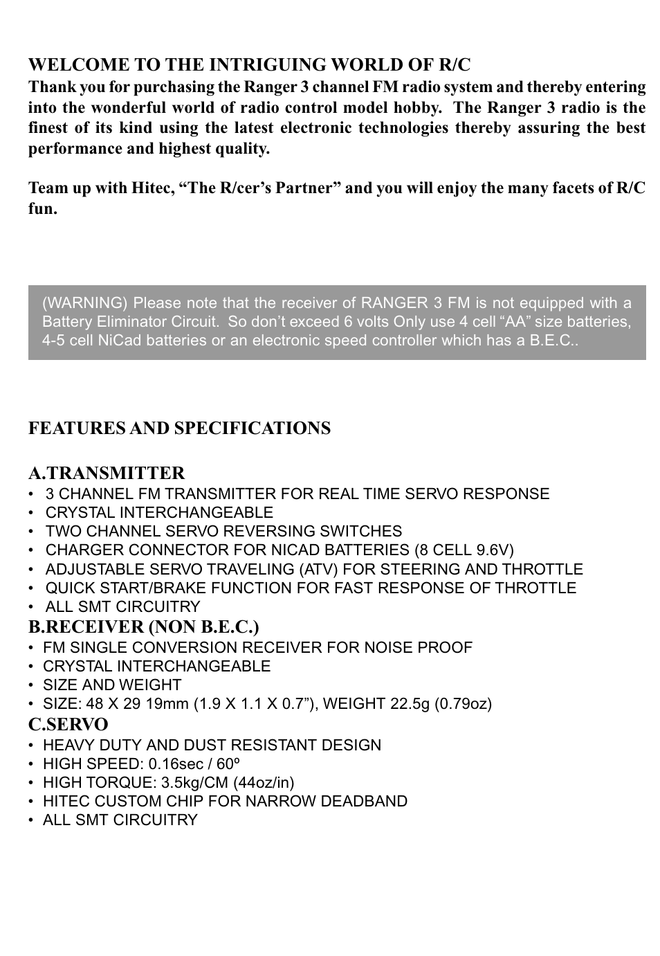 HITEC Ranger III FM User Manual | Page 2 / 8