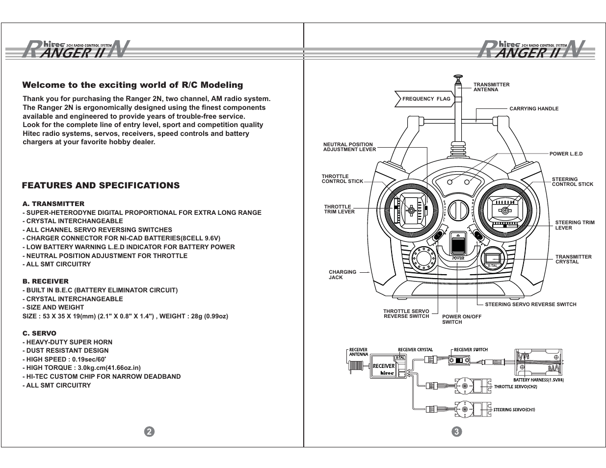 Welcome to the exciting world of r/c modeling, Features and specifications 2 3 | HITEC Ranger 2N User Manual | Page 2 / 4