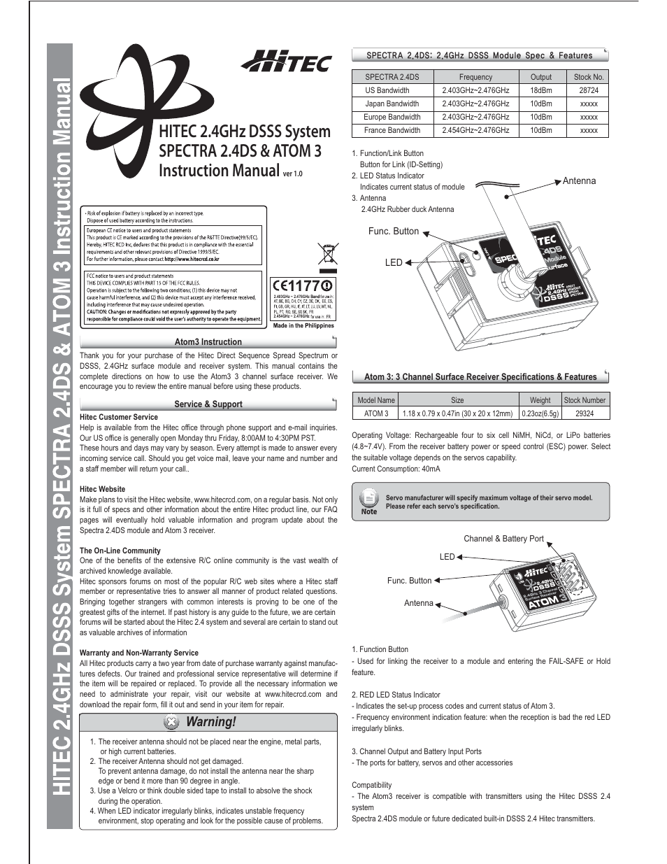 HITEC Atom 3 User Manual | 2 pages