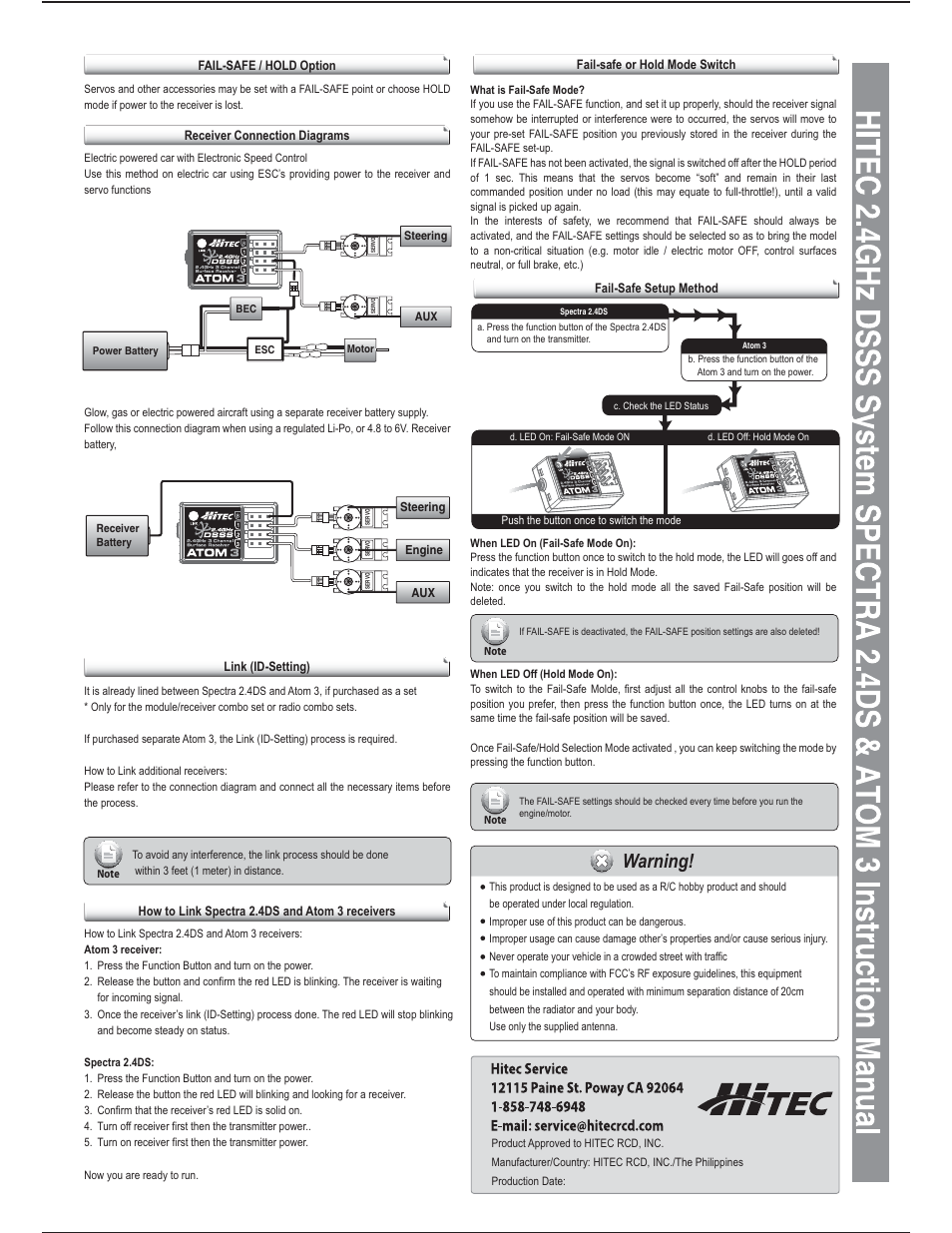 Warning | HITEC Atom 3 User Manual | Page 2 / 2