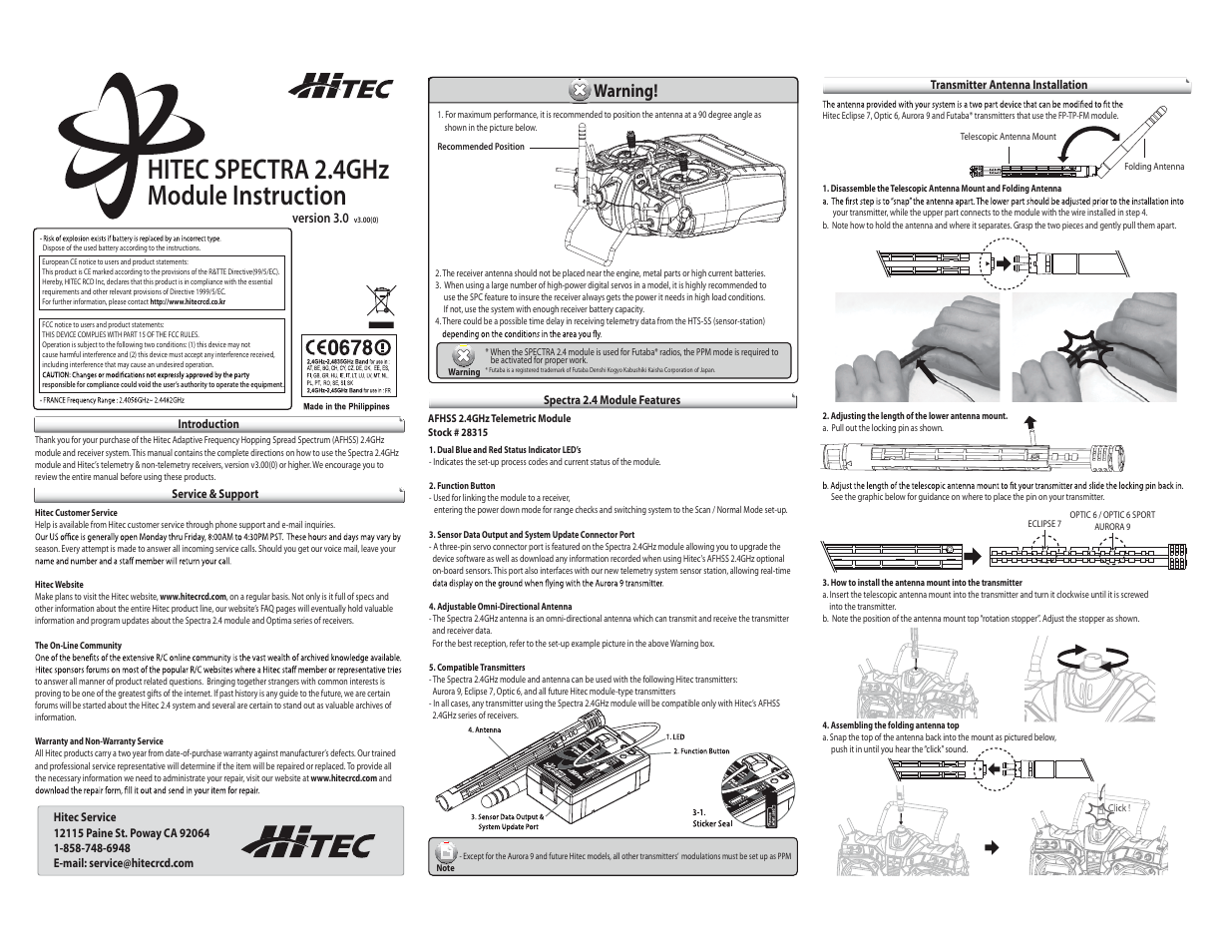 HITEC Spectra 2.4 Module User Manual | 2 pages