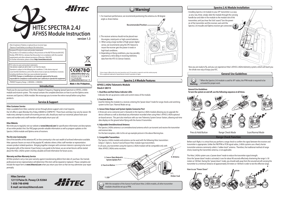 HITEC Spectra 2.4J Module User Manual | 2 pages