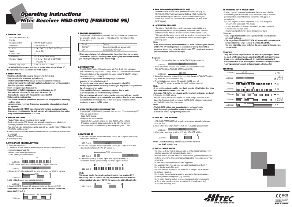 HITEC Freedom 9S User Manual | 1 page