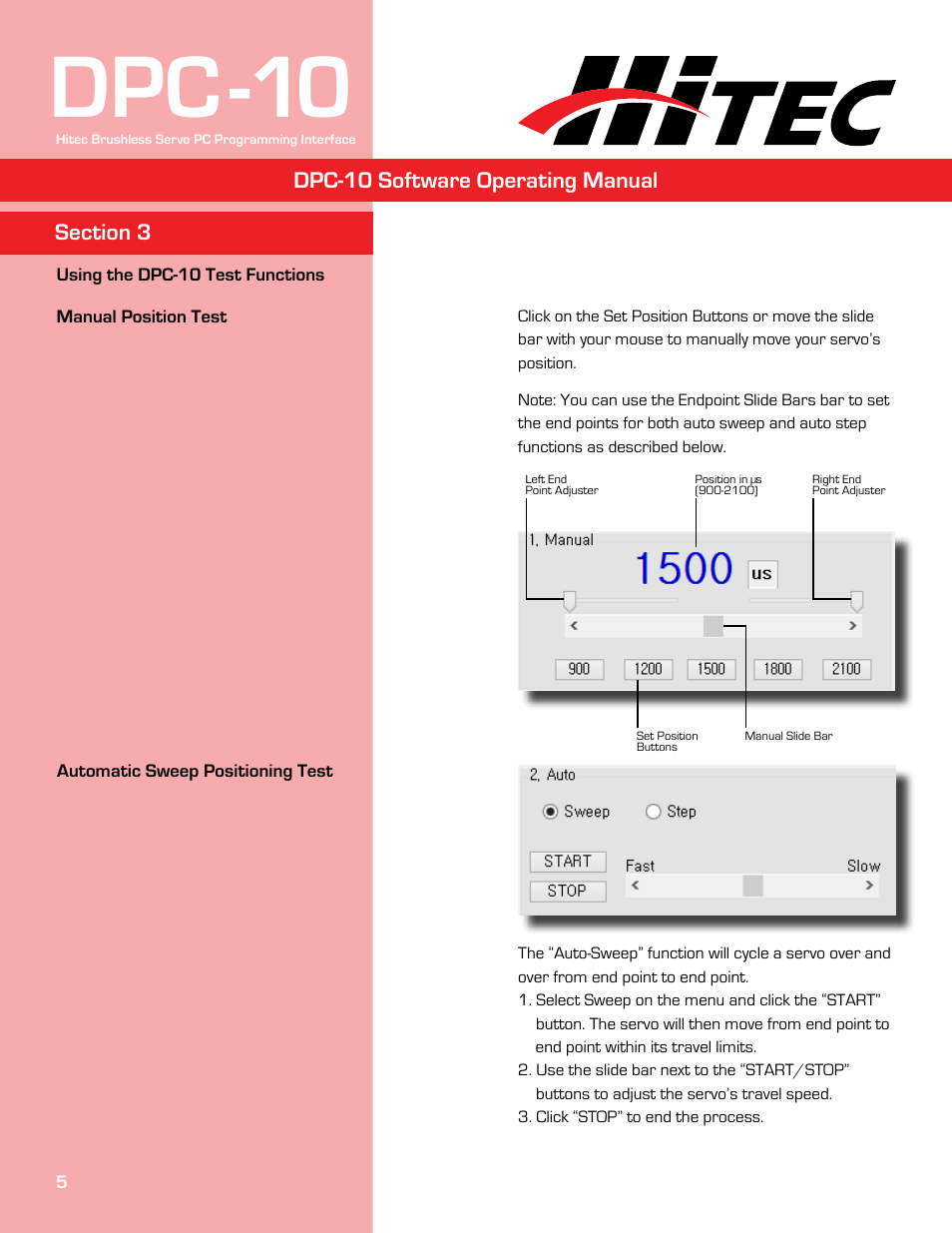 Dpc-10, Dpc-10 software operating manual | HITEC DPC-10 User Manual | Page 5 / 13