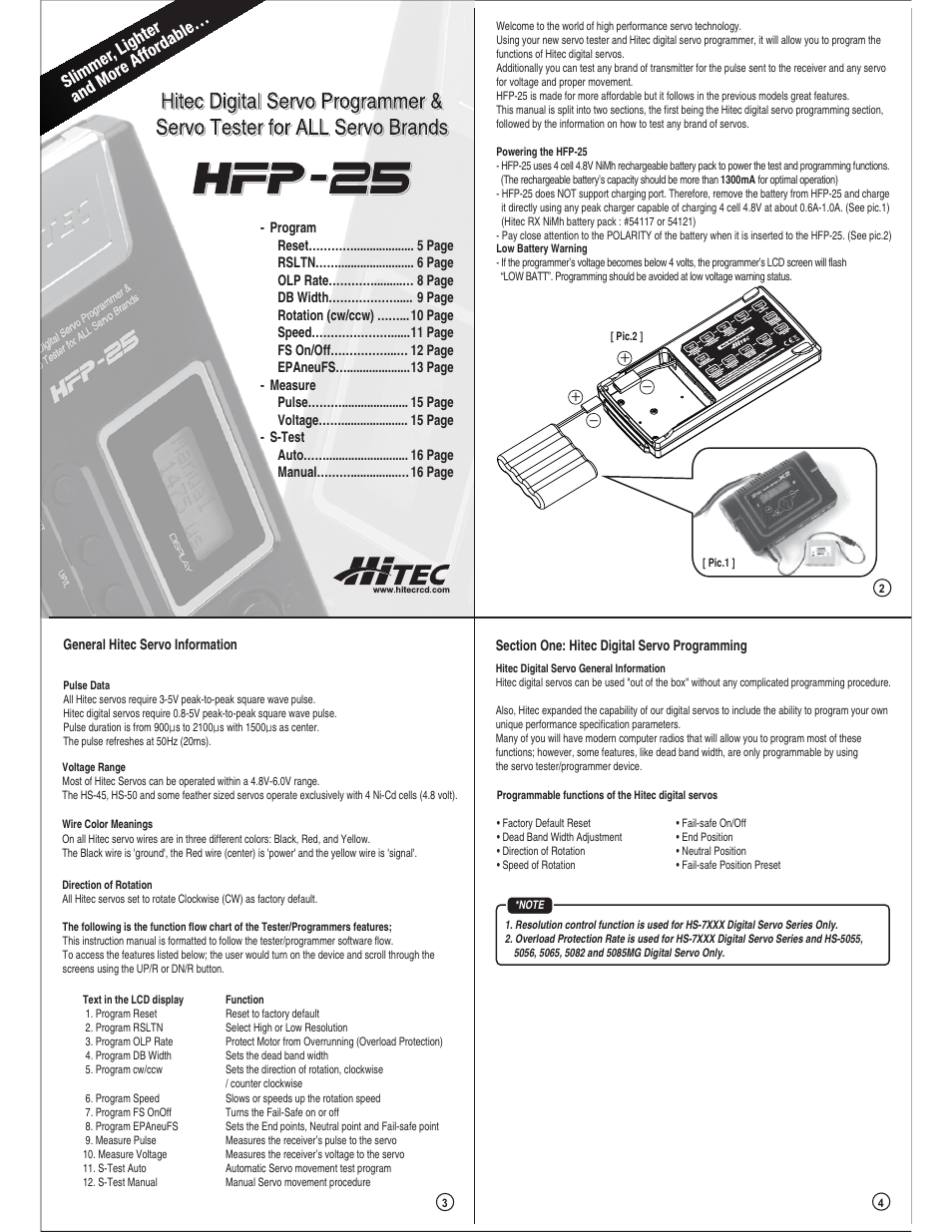 HITEC HFP-25 User Manual | 4 pages