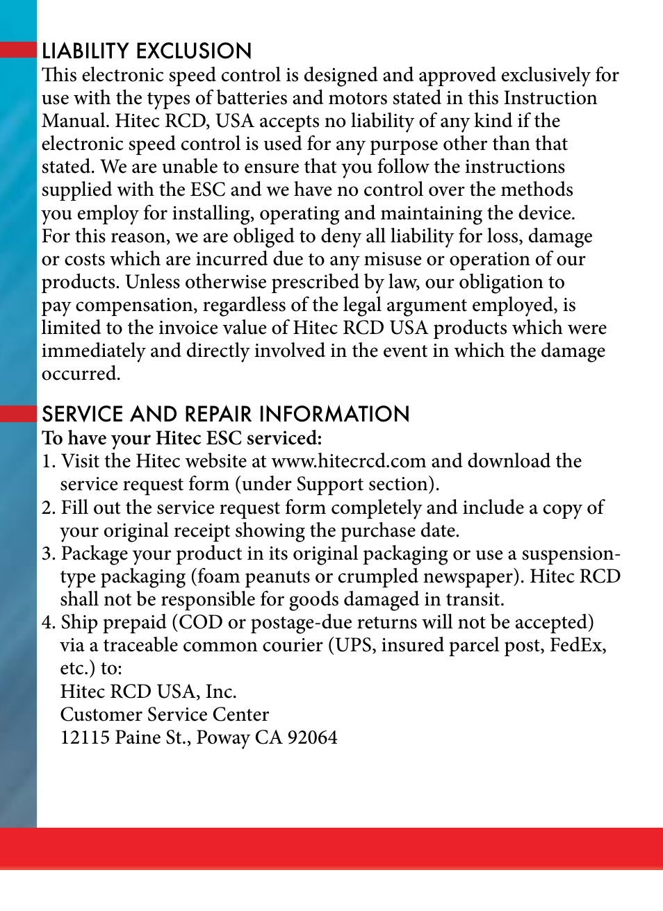 HITEC ENERGY SPORT ESC SERIES User Manual | Page 16 / 16