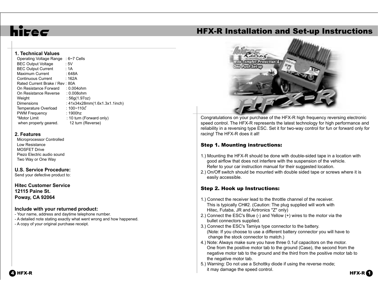 HITEC HFX-R User Manual | 2 pages