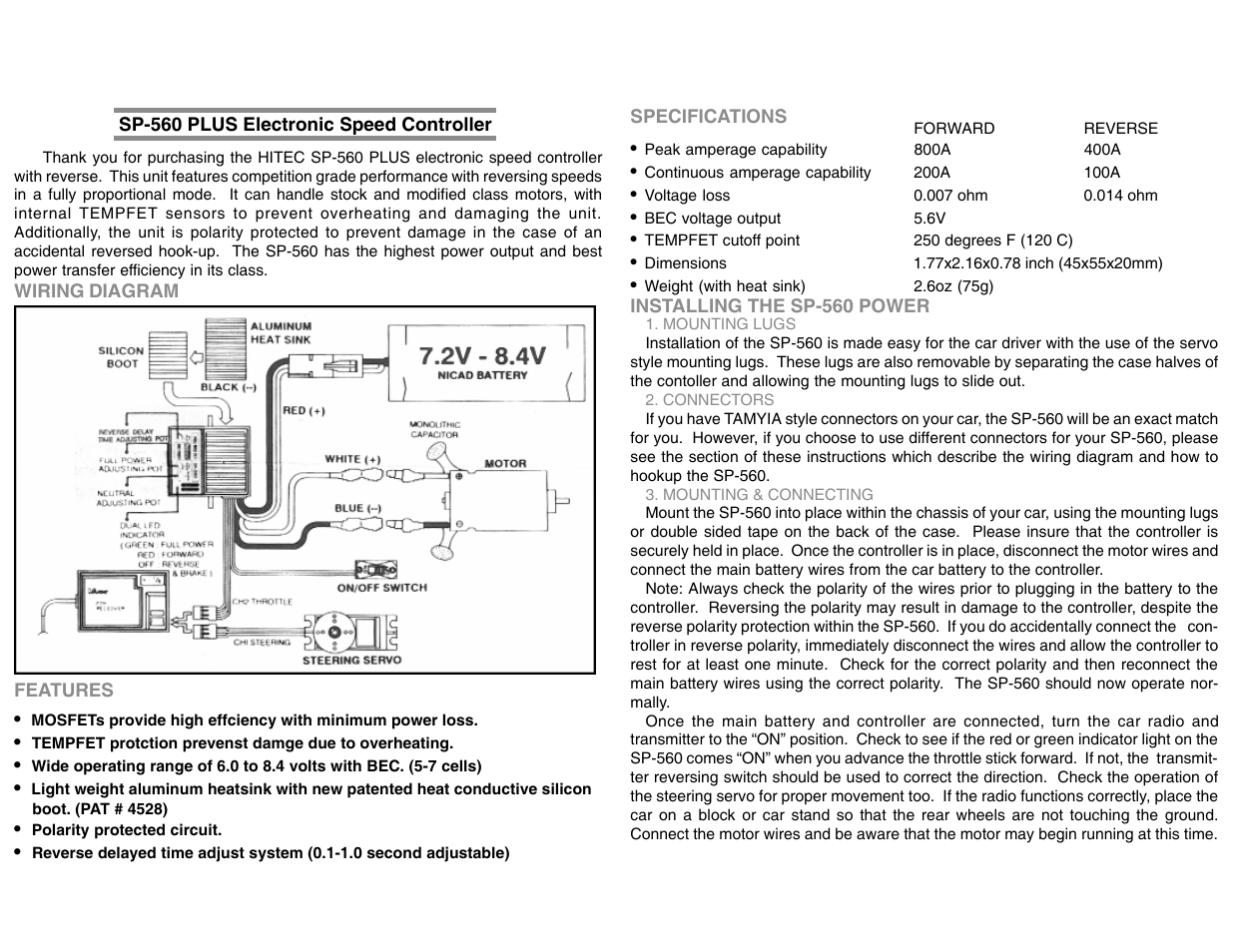 HITEC SP-560 User Manual | 2 pages