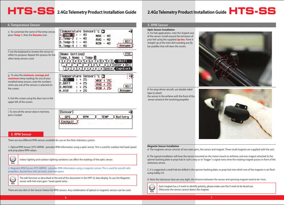 Hts-ss intallation manual 6-7, Hts-ss, 4gz telemetry product installation guide | HITEC Telemetry System User Manual | Page 3 / 6