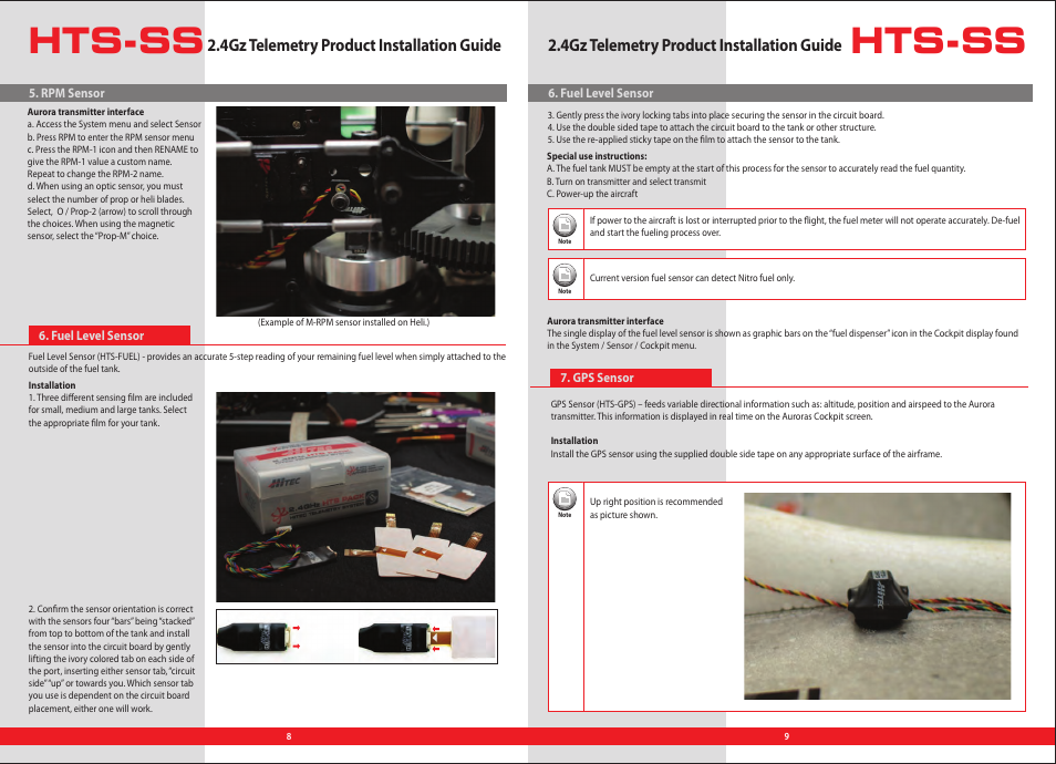 Hts-ss intallation manual 8-9, Hts-ss, 4gz telemetry product installation guide | HITEC Telemetry System User Manual | Page 4 / 6