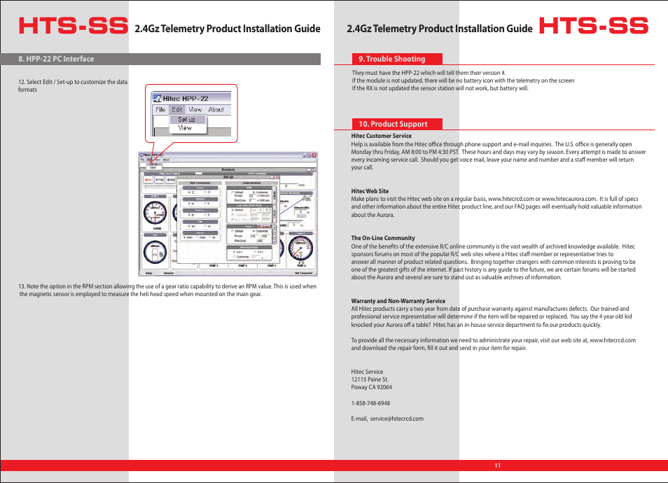 Hts-ss intallation manual 12-13, Hts-ss, 4gz telemetry product installation guide | HITEC Telemetry System User Manual | Page 6 / 6