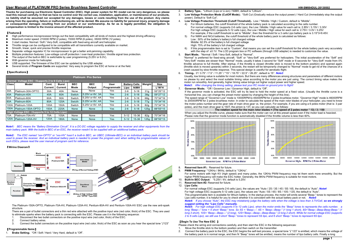 Hobbywing Platinum-30A-OPTO-PRO User Manual | 2 pages