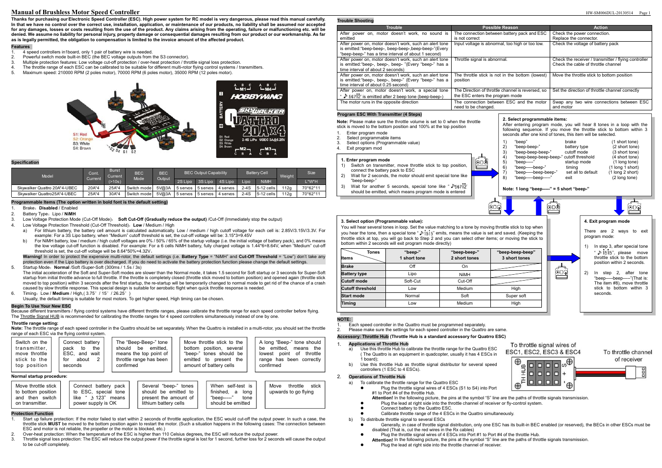 Hobbywing SkyWalker-Quattro-25A*4 User Manual | 1 page