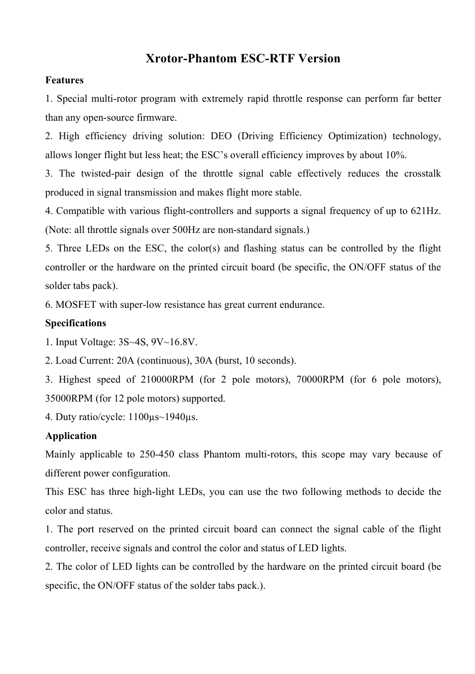 Hobbywing Xrotor-phantom ESC-RTF User Manual | 1 page