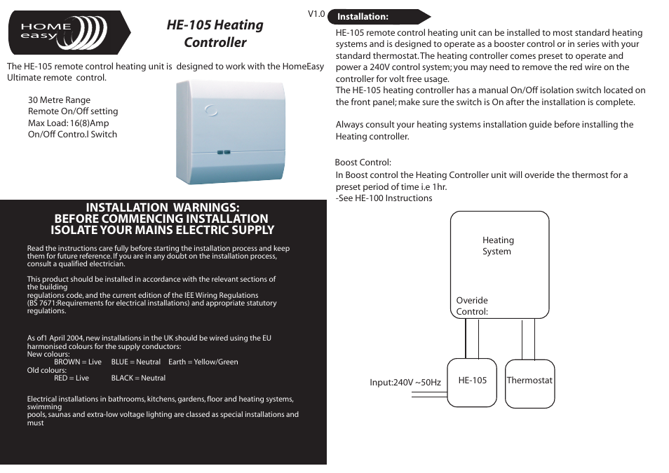 Home Easy HE105 User Manual | 2 pages