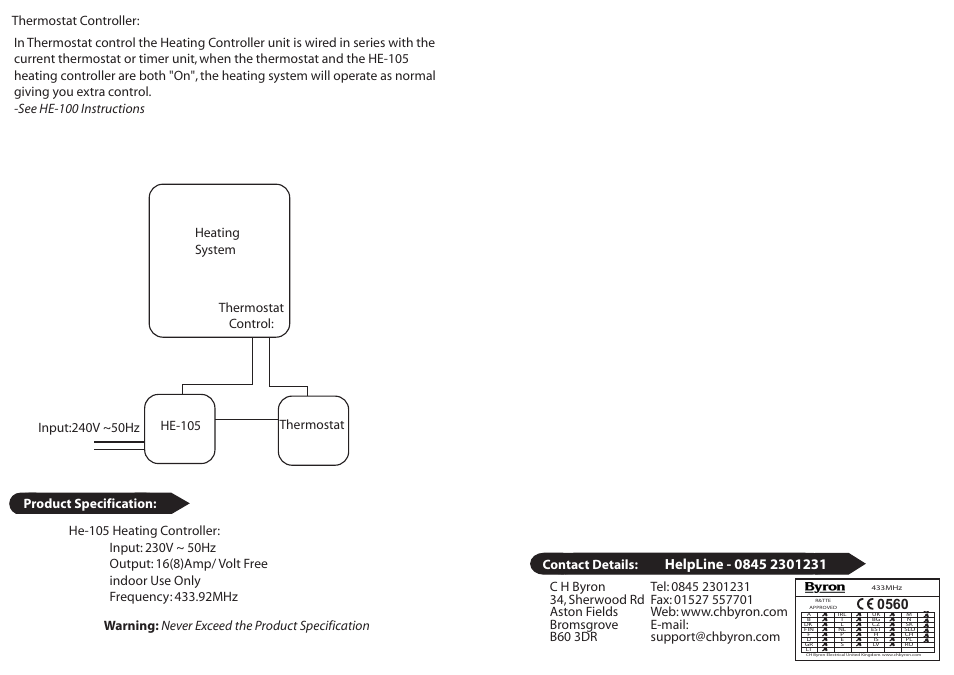 Fused: 1.6a indoor use only | Home Easy HE105 User Manual | Page 2 / 2