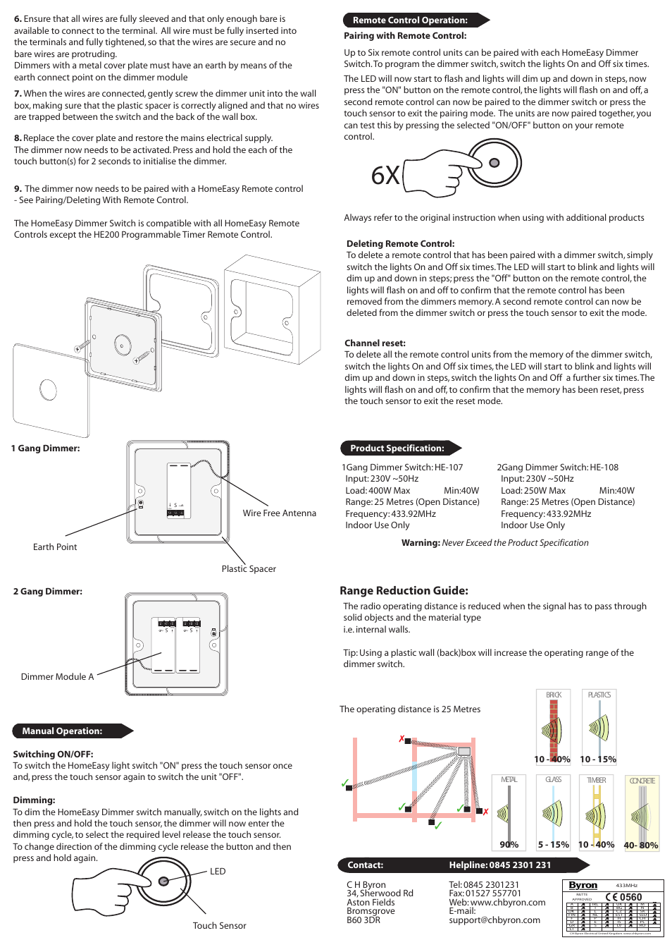 Range reduction guide | Home Easy HE107 User Manual | Page 2 / 2