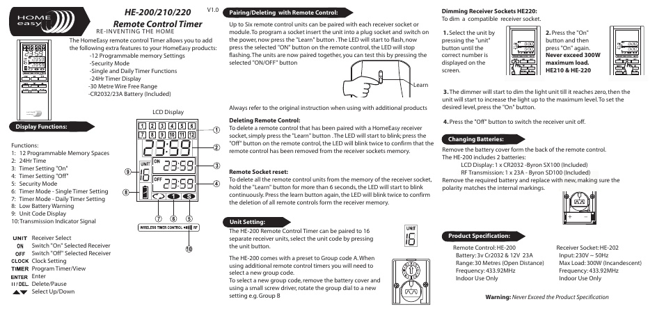 Home Easy HE220 User Manual | 2 pages