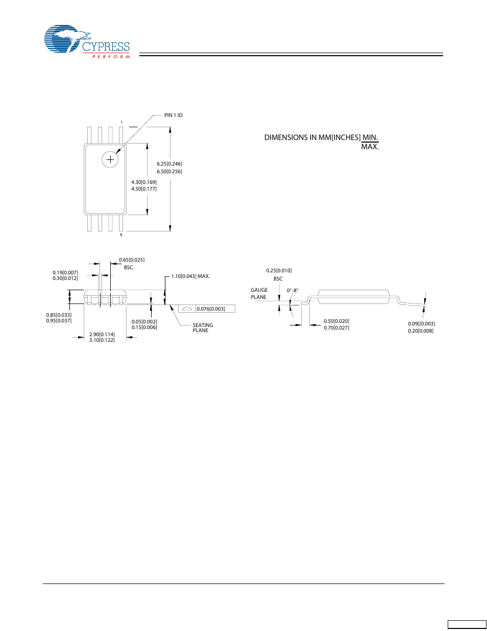 Package drawing and dimensions, Dimensions in mm[inches] min. max | Cypress FS782 User Manual | Page 11 / 12