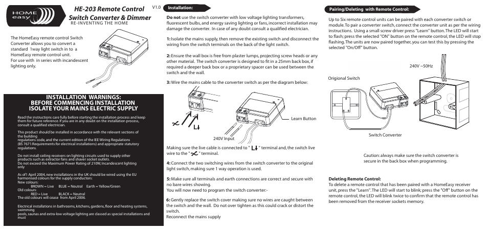 Home Easy HE203 User Manual | 2 pages