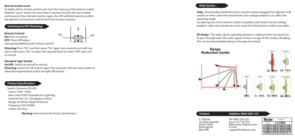 Range reduction guide | Home Easy HE203 User Manual | Page 2 / 2