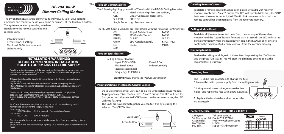 Home Easy HE204 User Manual | 2 pages
