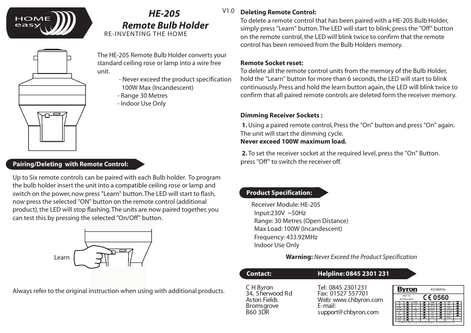 Home Easy HE205 User Manual | 1 page