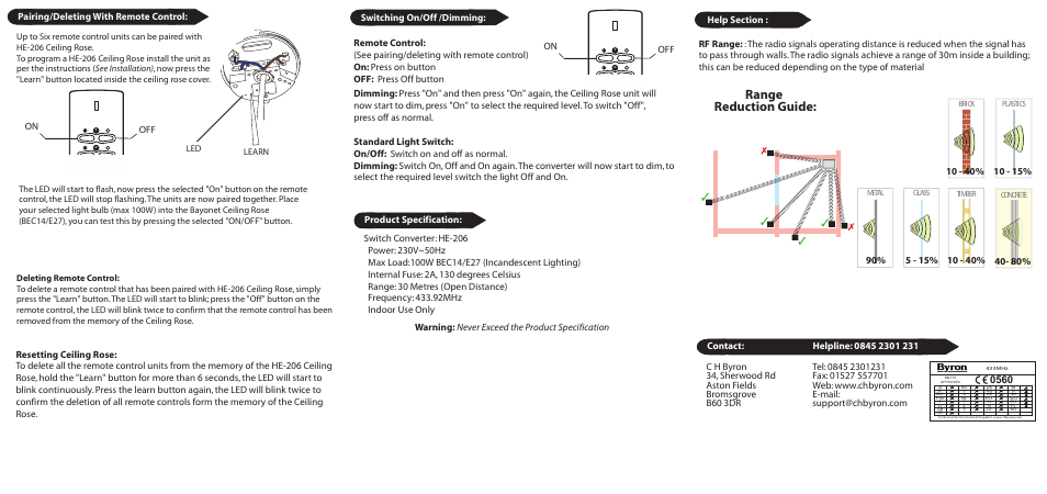Range reduction guide, Off on | Home Easy HE206 User Manual | Page 2 / 2