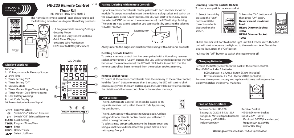 Home Easy HE225 User Manual | 2 pages