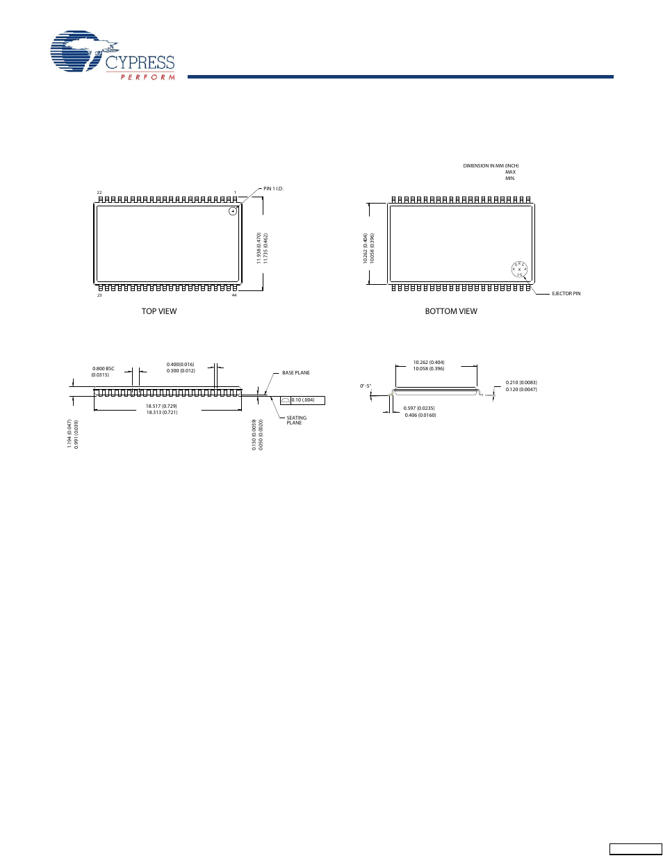 Package diagrams, Figure 14. 44-pin tsop ii, Top view bottom view | Feedback | Cypress CY14E102L User Manual | Page 18 / 21