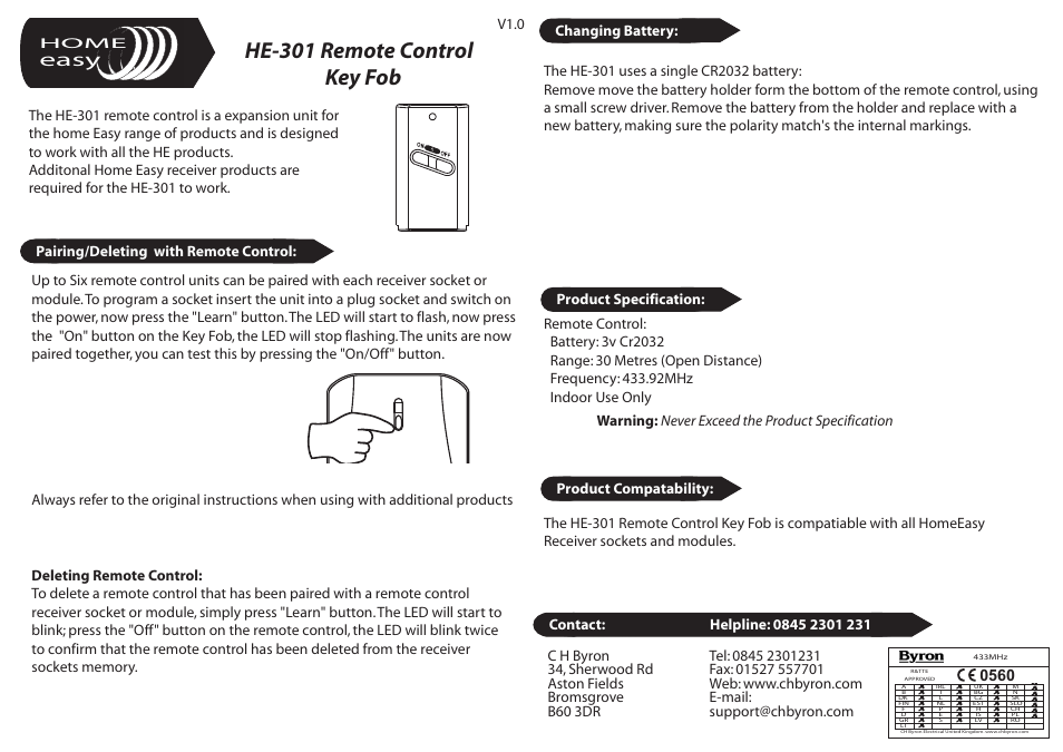 Home Easy HE301 User Manual | 1 page